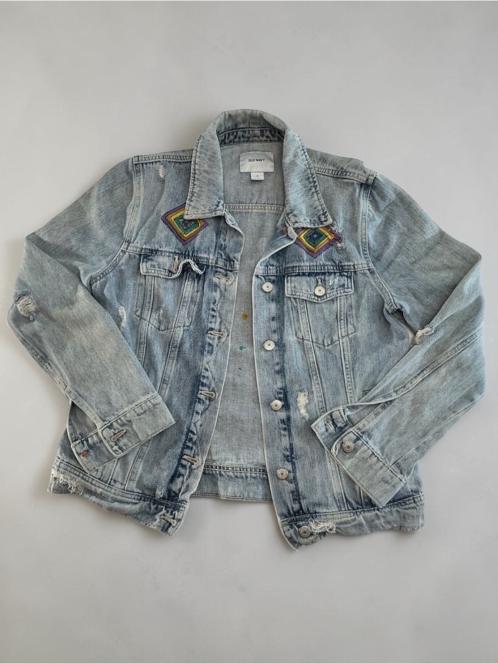 Old Navy Faded Distressed Hand Painted Jean Jacket